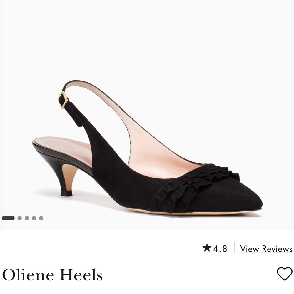 Kate Spade Oliene Black Leather Ruffle Pointed Toe Slingback Kitten Heel